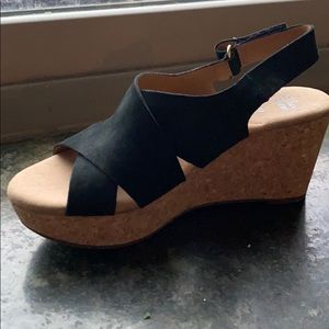 NWT Clarks Black Suede Strappy Wedges